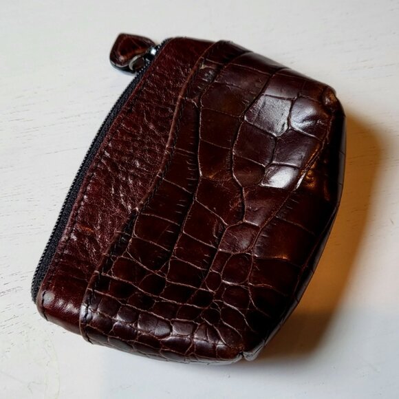Brighton Card Case Heart Wallet Croc-Embrossed Leather - Picture 1 of 10